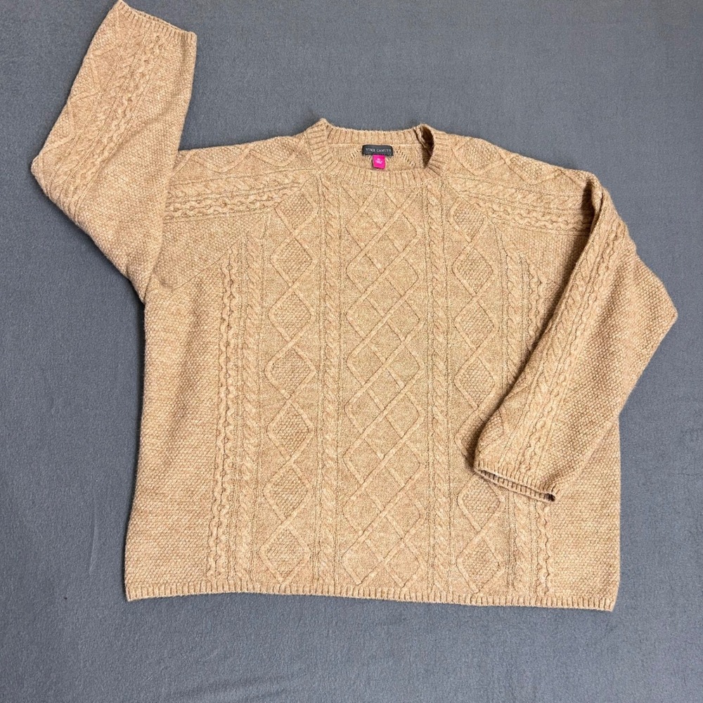 Vince Camuto Sweater Womens XL Camel Cable Knit Crew Neck Raglan SC2895